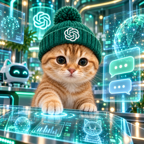 CatGPT in a futuristic AI laboratory