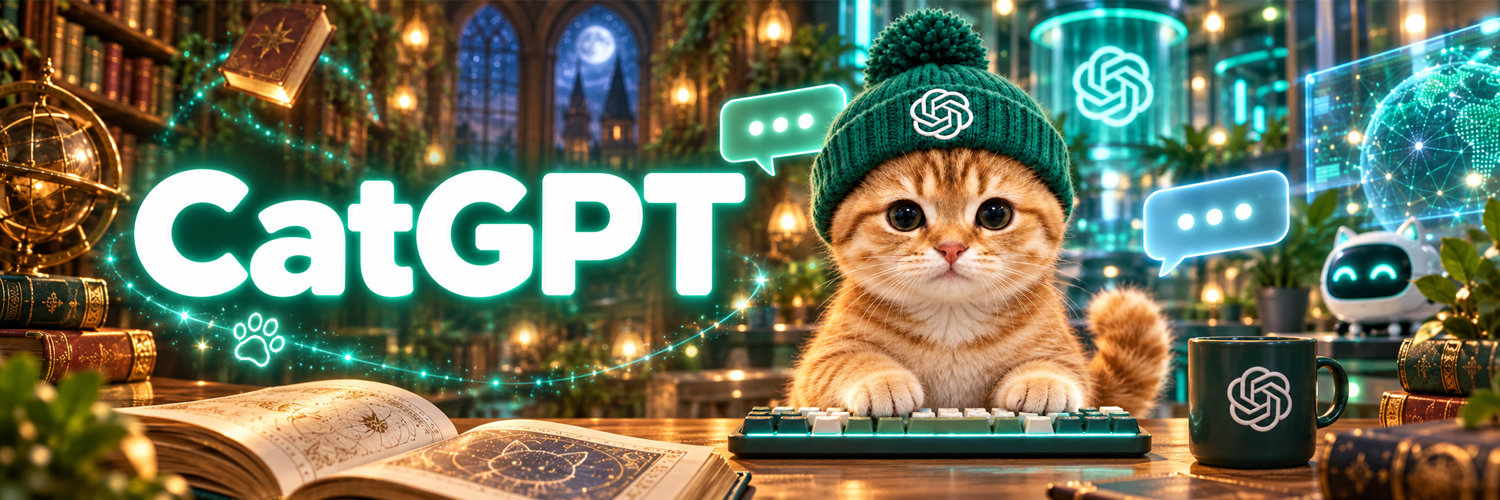 CatGPT official cover art — kitten at the keyboard in a glowing library